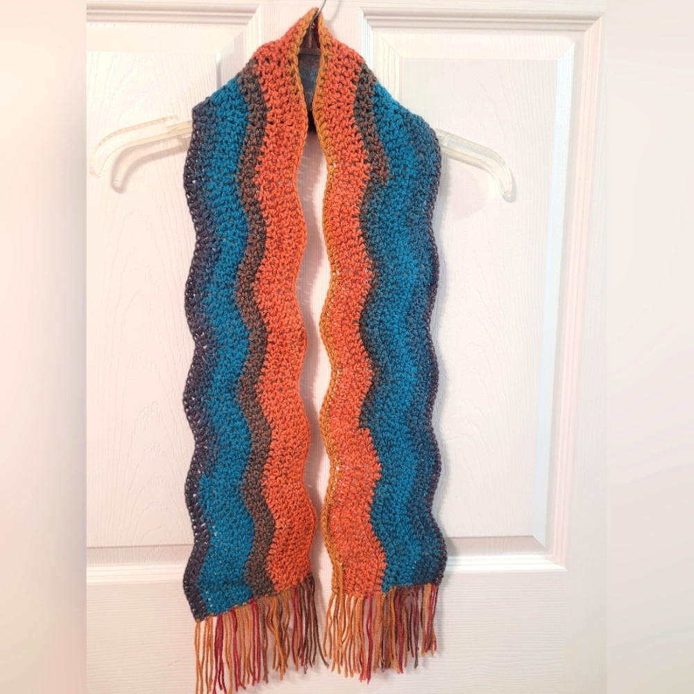 Handmade Crochet Scarf Multi Colored Wave Pattern Cute!